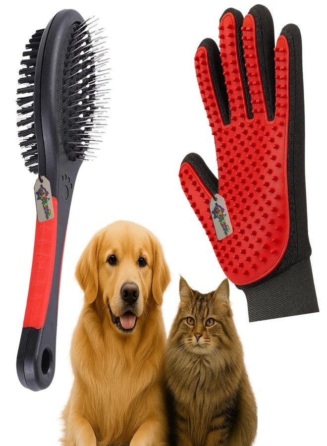 Western Era 2 in 1 Pet Bathing Grooming Combo for Dogs & Cats Double Side Pet Brush & One Side Deshedding Glove | Pet Grooming | Tick, Flea, Loose Hair, Dirt & Massage | Anti-Slip Handle (Random) - Image 1